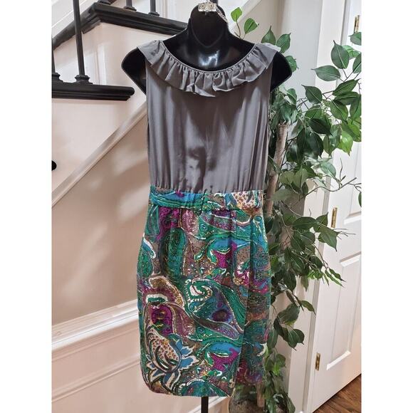 Maeve Women's Black Ruffle 100% Silk Scoop Neck Sleeveless Knee Length Dress 6 - Picture 6 of 12